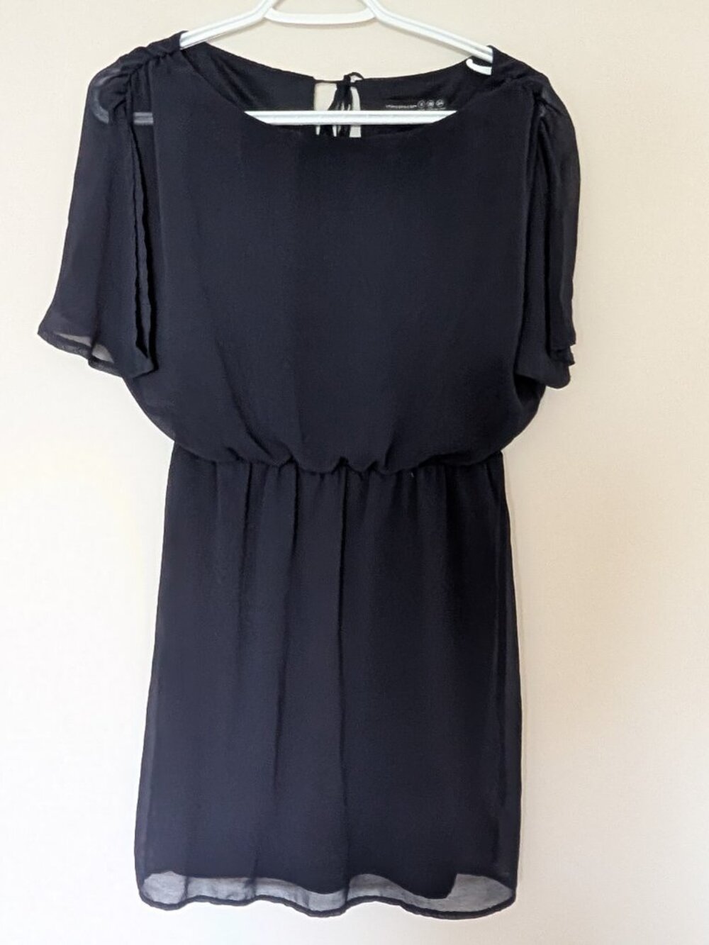 Atmosphere Navy Chiffon Dress Size 8 UK 36 EU Flutter Sleeve Elastic Waist